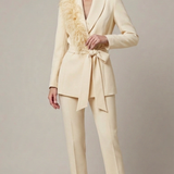 tailleur con piume bavero EC04609 BURRO MARICLA 