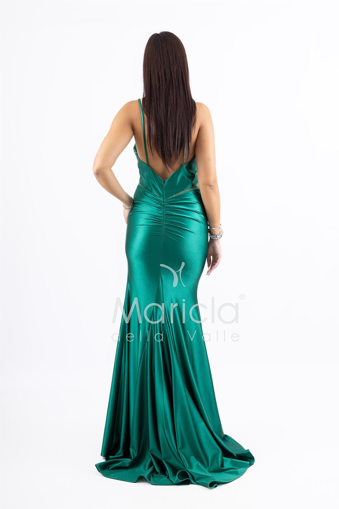 Abito lungo in raso con spacco JC29205 VERDE MARICLA ELEGANCE 