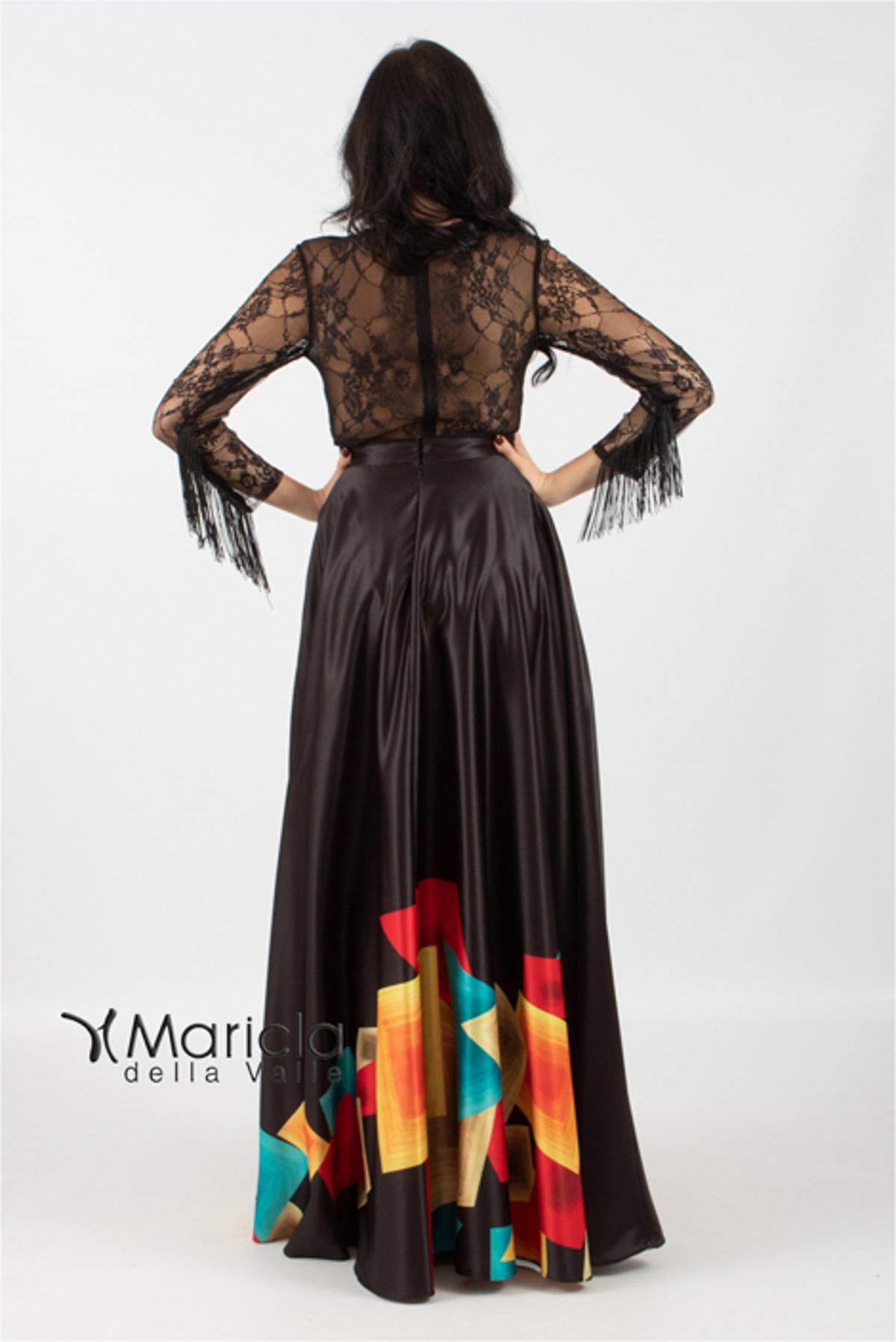 Gonnellone fantasia con body pizzo ANT19620SH NERO ANTILLE ELEGANCE 