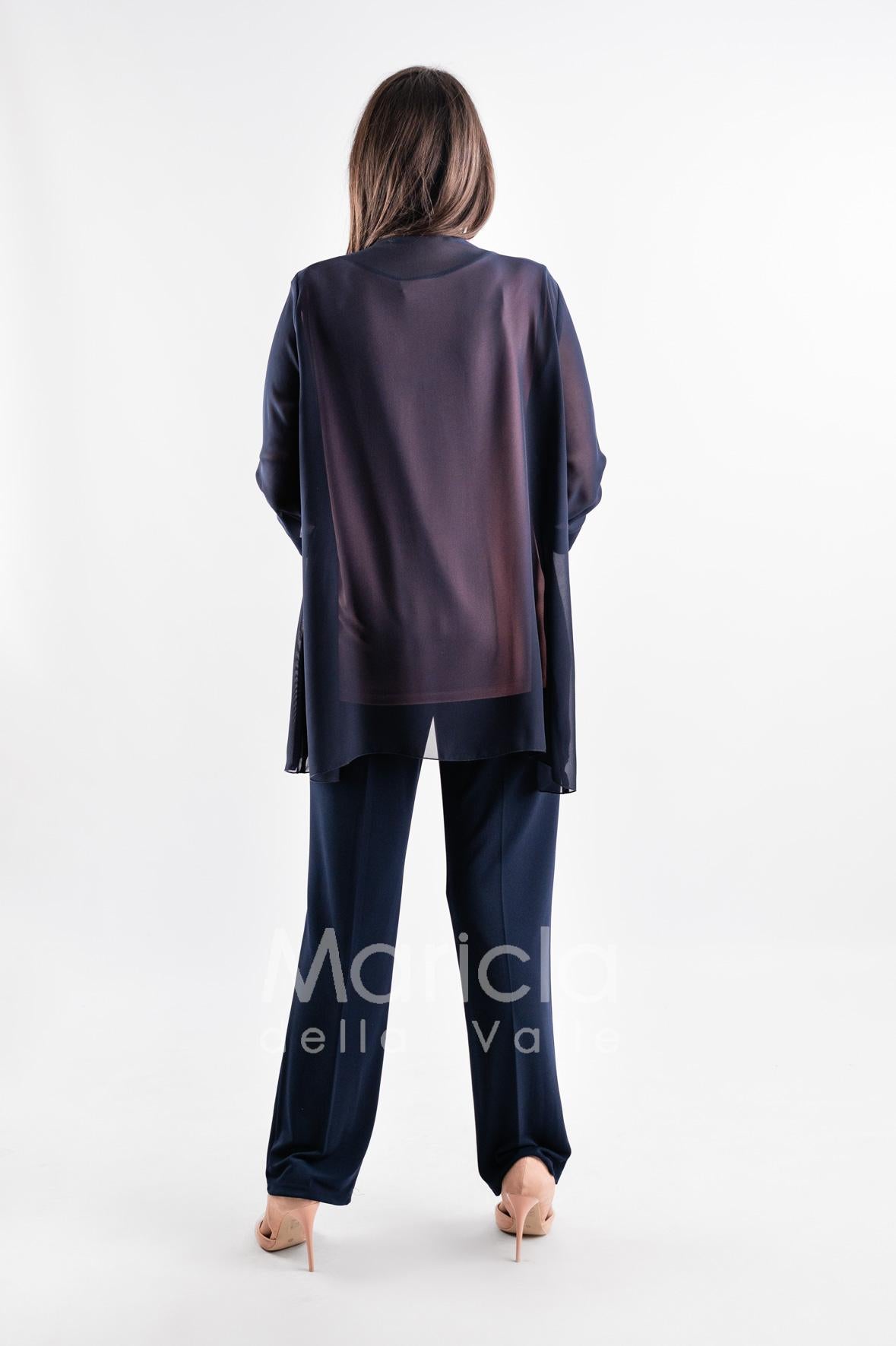 completo 3pz con giacca ricamata PF2190TP BLU PAOLA FORTI 