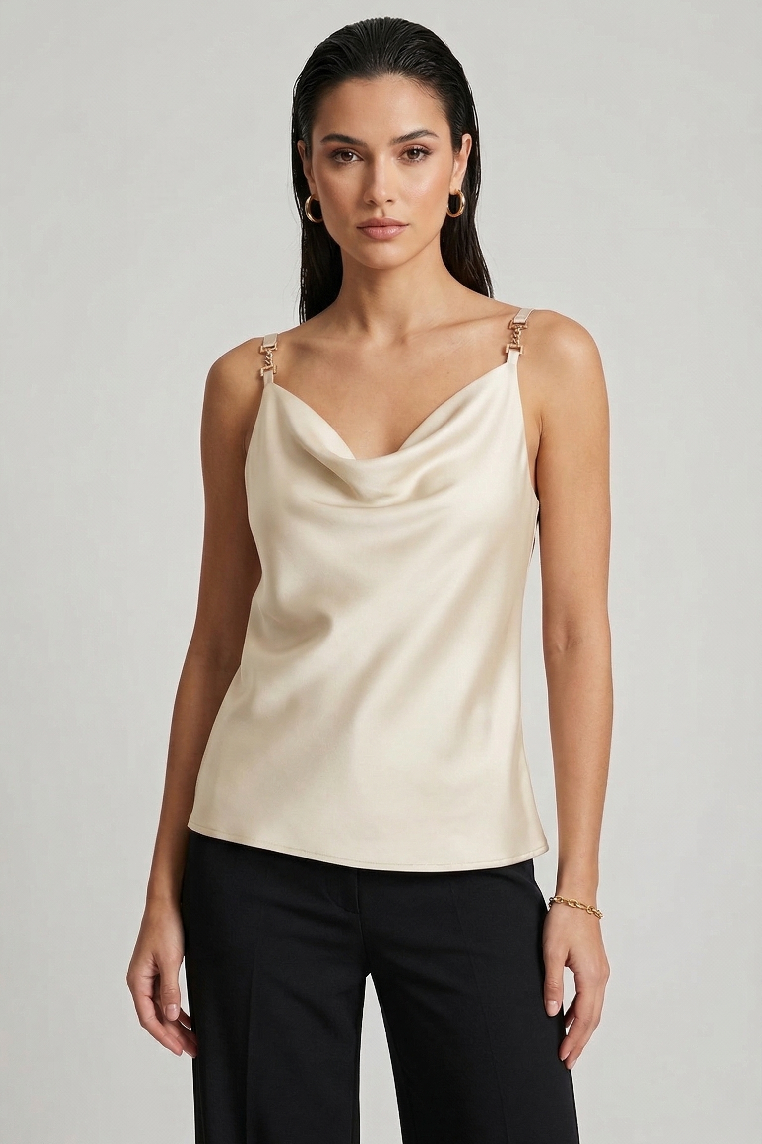 Top Fluido in Satin con bretelle a catena DB10939 PANNA MARICLA 
