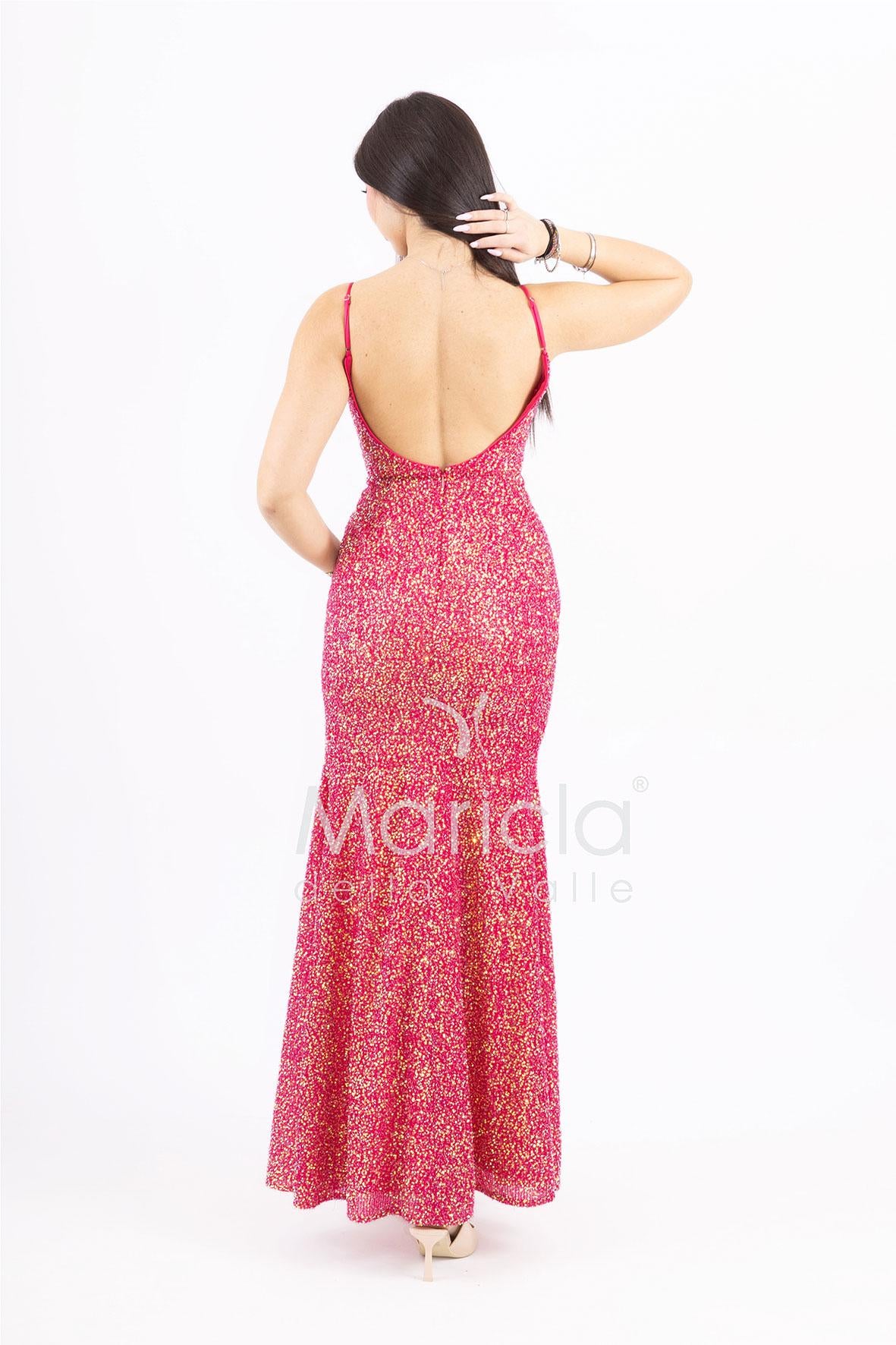 Abito a sirena  lungo con strass e spacco frontale FP578111 FUCSIA MARICLA ELEGANCE 
