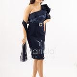 abito midi corpetto strass monospalla SH865AC BLU SHARON 