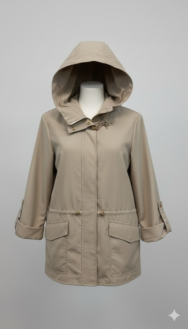Parka Tecnico "Beige " con Cappuccio  Stile e Protezione CF22191 SABBIA CARLA FERRONI 