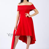 Abito rosso con scollo a barca e strass JC34363 ROSSO MARICLA ELEGANCE 