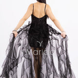 Abito midi in paillettes con strascico in tulle SS24228 NERO MARICLA ELEGANCE 