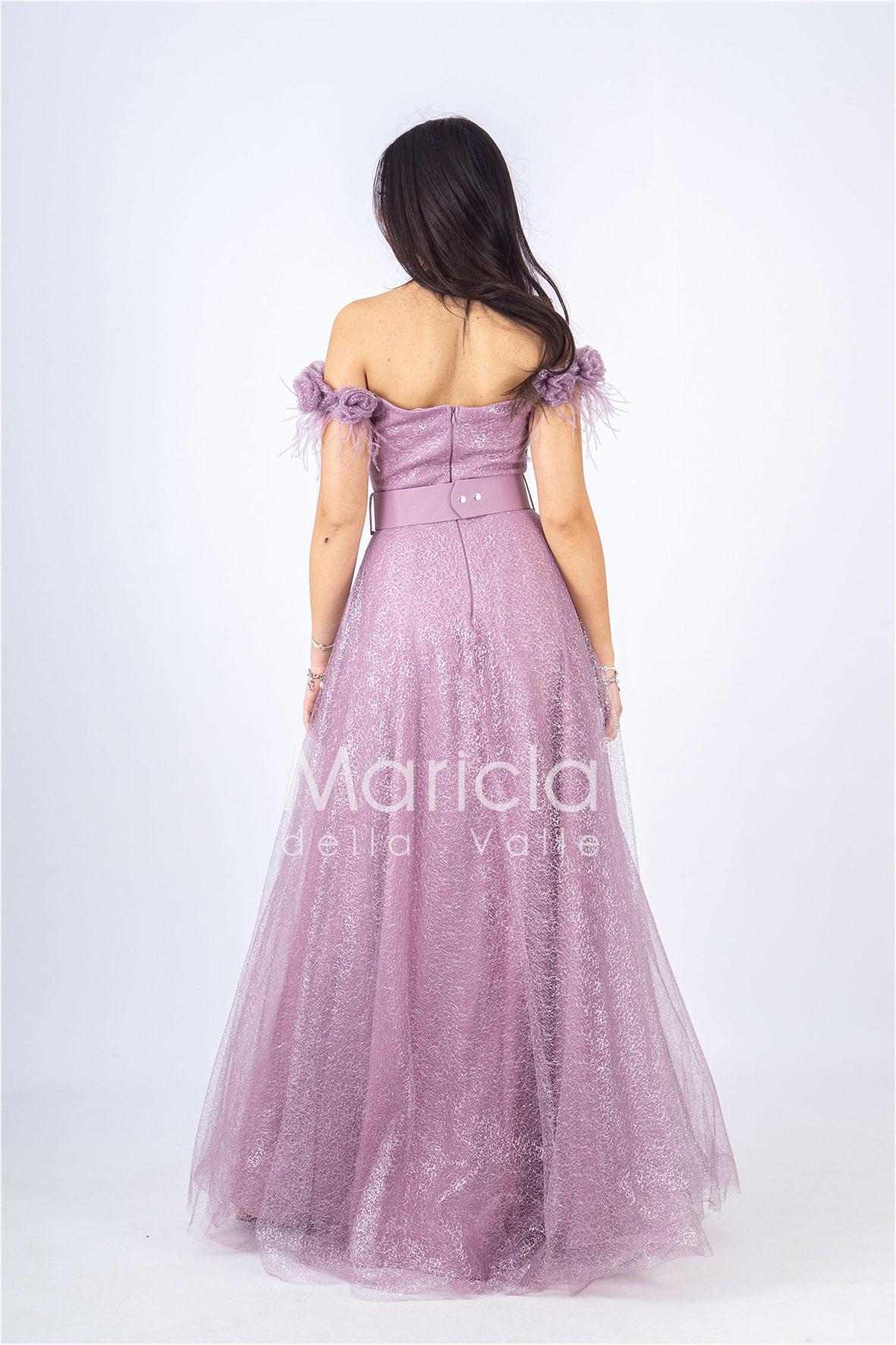 abito piume e fiori glitter JC35022 UVA MARICLA ELEGANCE 