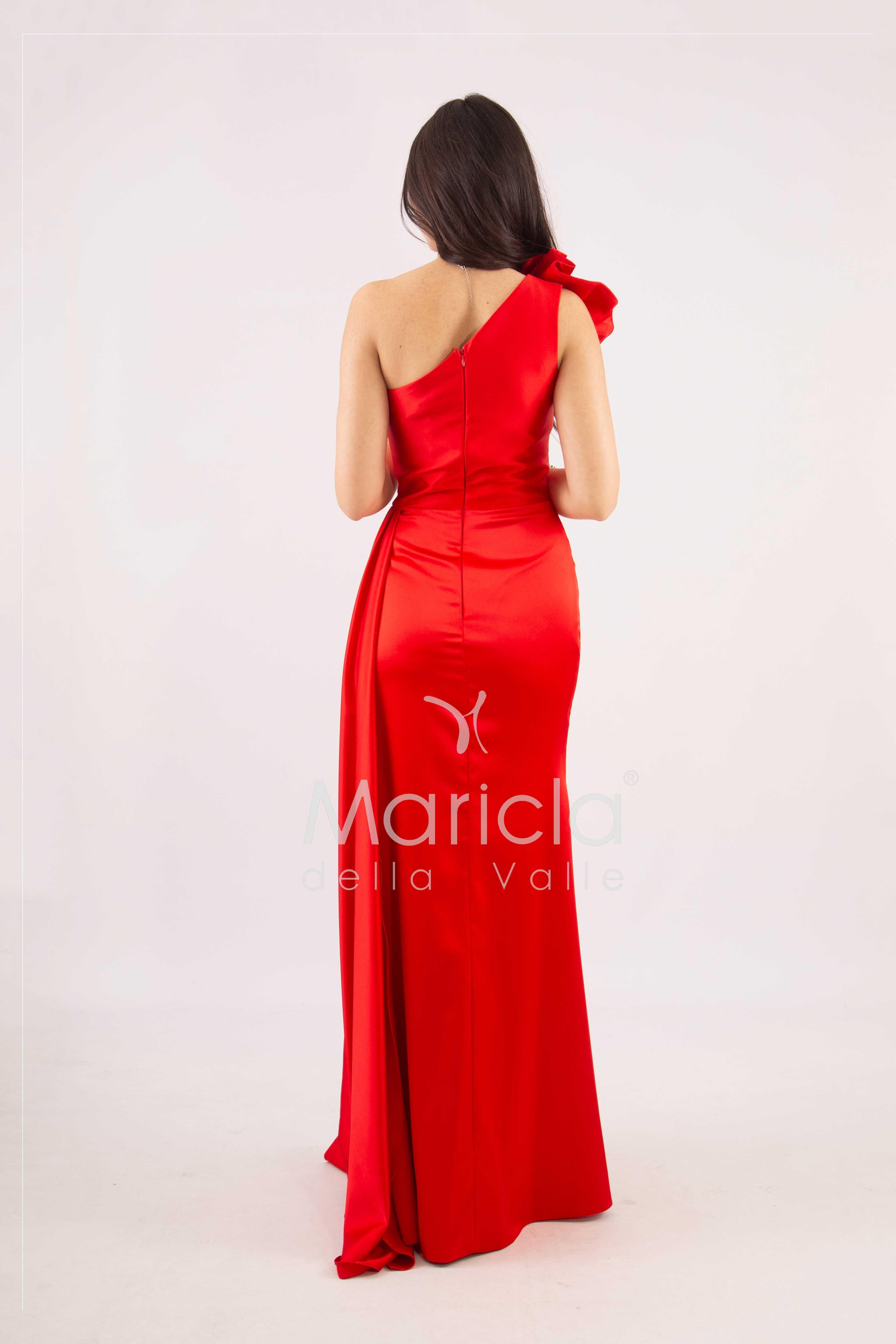 abito lungo monospalla strass spalla GC73 ROSSO GIGLI CERIMONIA 