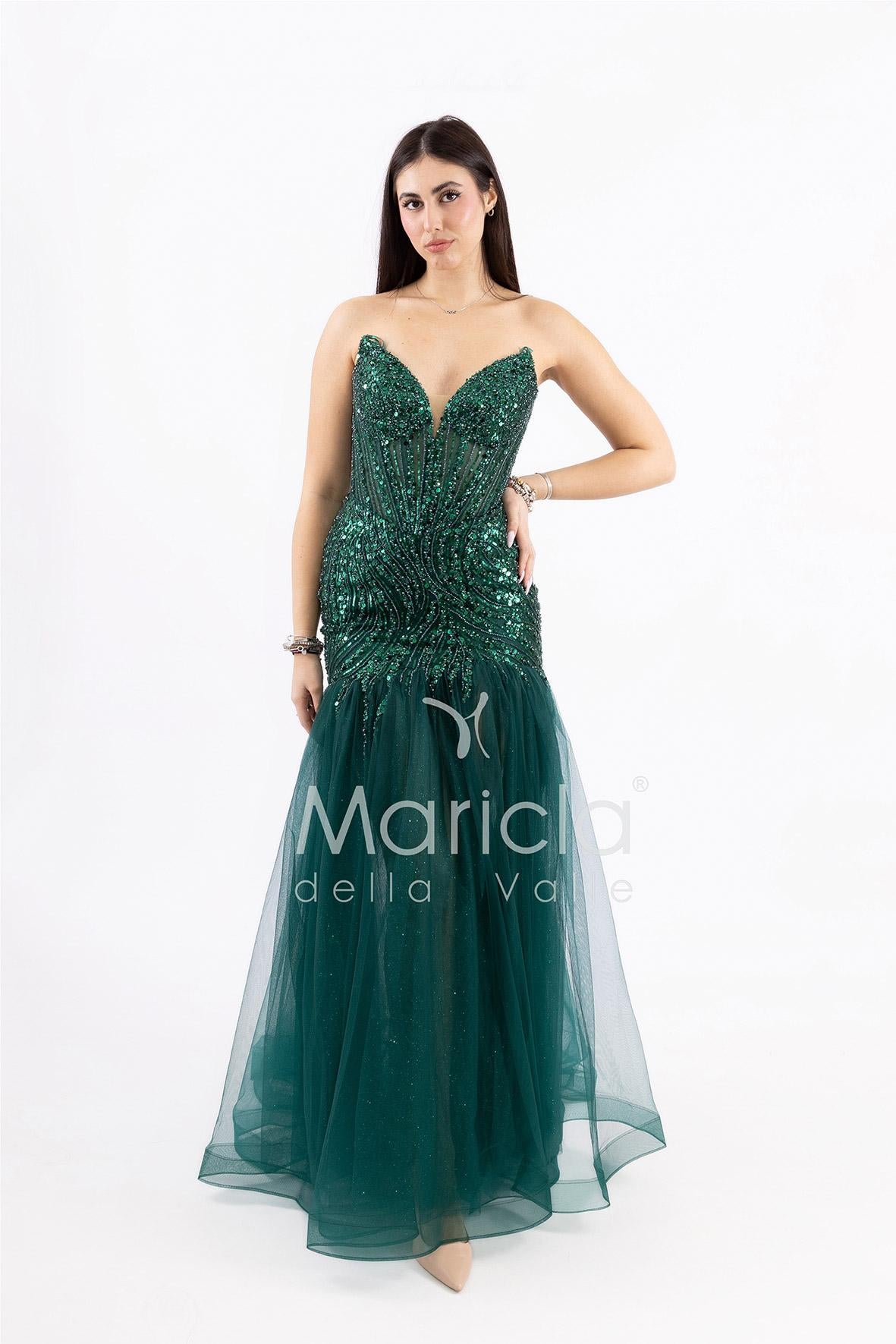 abito toulle e paiette FP881009 VERDE MARICLA ELEGANCE 