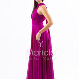 Abito lungo in chiffon con scollo americano FI7518 FUCSIA MARICLA ELEGANCE 