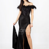 abito lungo con piume scollo HC5011 NERO MARICLA ELEGANCE 