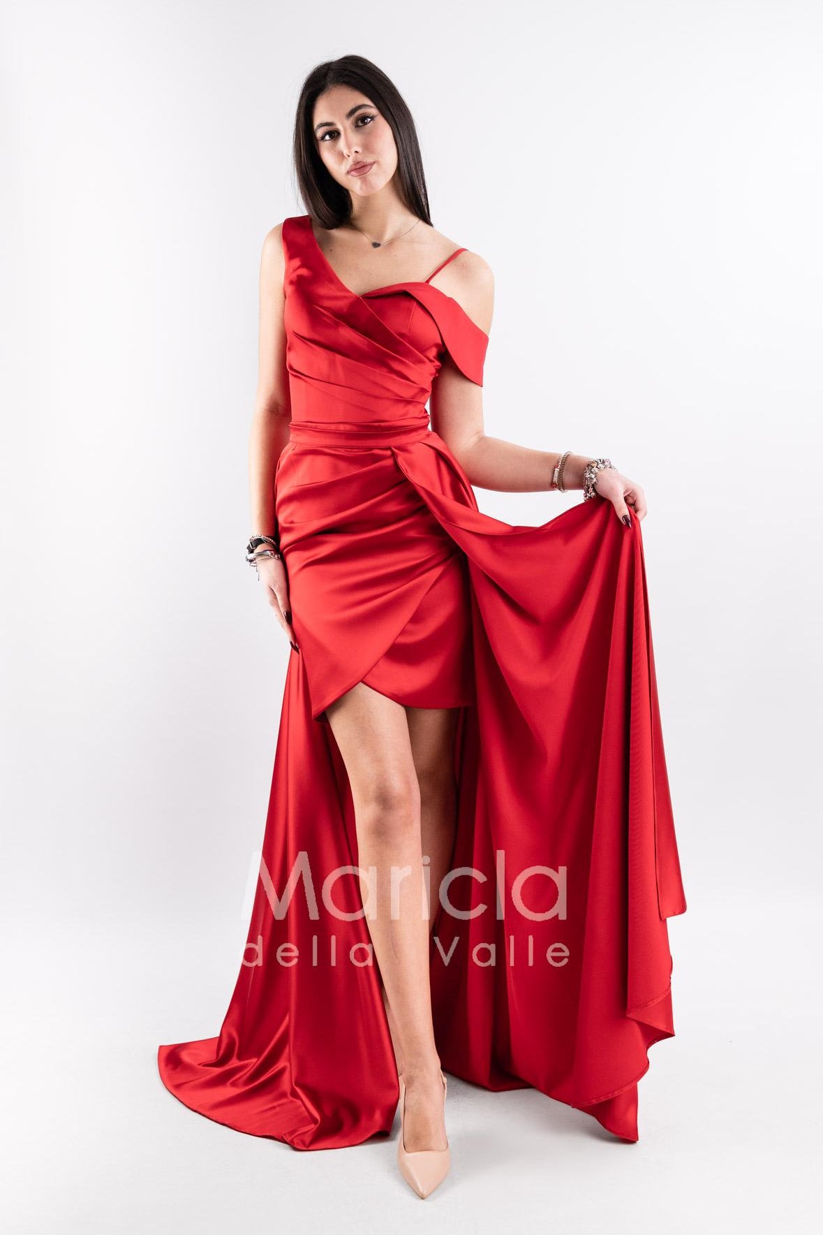 abito ricamato con gonnellone HC7277 ROSSO MARICLA ELEGANCE 