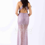 abito lungo paiette incrocio con satin DEG55484 GLICINE MARICLA ELEGANCE 