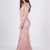 abito lungo sirena ricamato paiette FI6949 ROSA MARICLA ELEGANCE 
