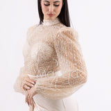 Abito sirena con corpetto ricamato e drappeggio al lato FP512352 CHAMPAGNE MARICLA ELEGANCE 