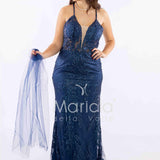 abito lungo intrecciato dietro FI7522 BLU MARICLA ELEGANCE 