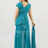 tuta con baschina e dettagli con fiore SH403TU PETROLIO SHARON 