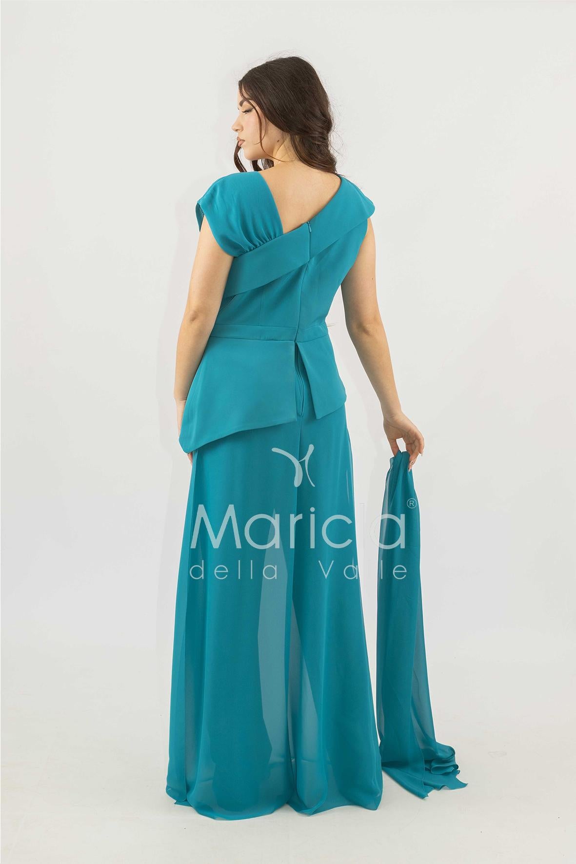tuta con baschina e dettagli con fiore SH403TU PETROLIO SHARON 