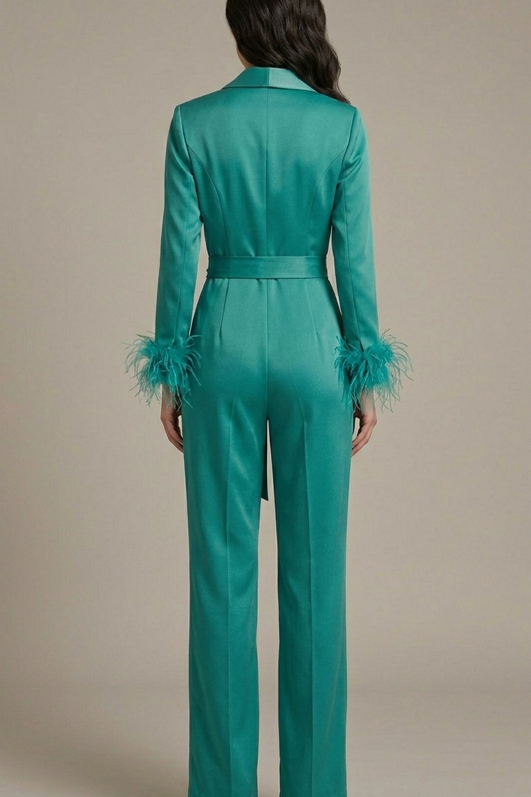 tuta smoking con piume manica AD11033 PETROLIO MARICLA 