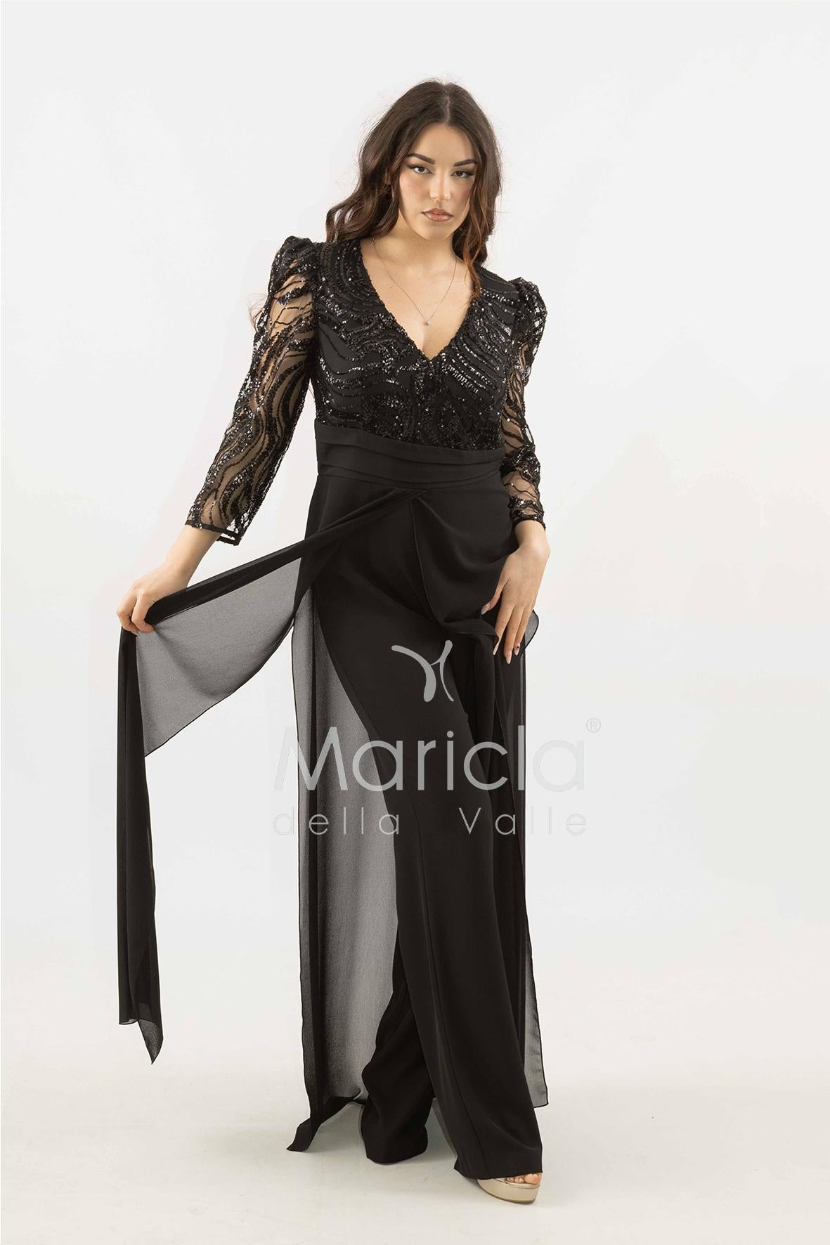 tuta con manica paiette SH905TU NERO SHARON 