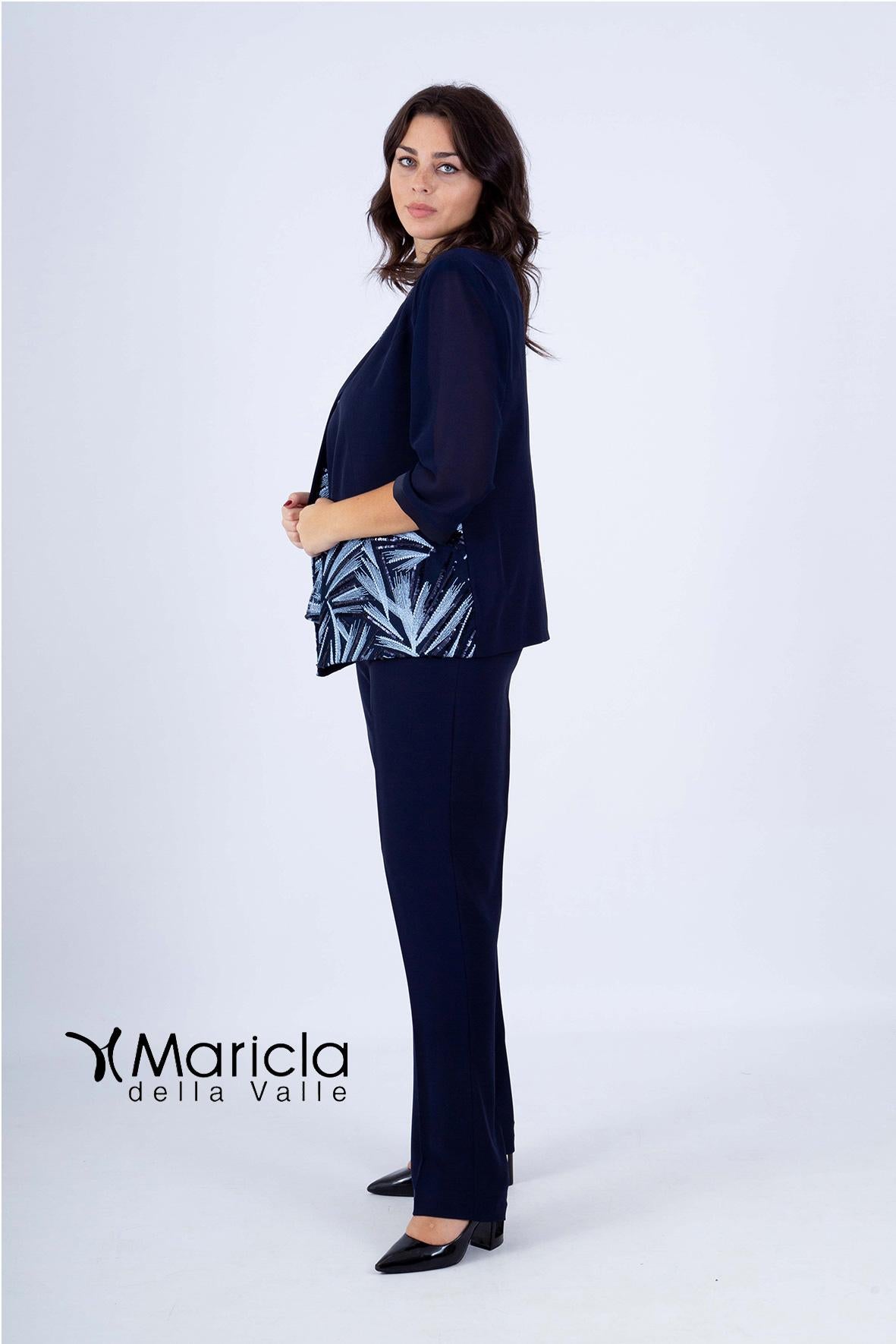 tailleur con ricamo PF3120/22 BLU PAOLA FORTI 