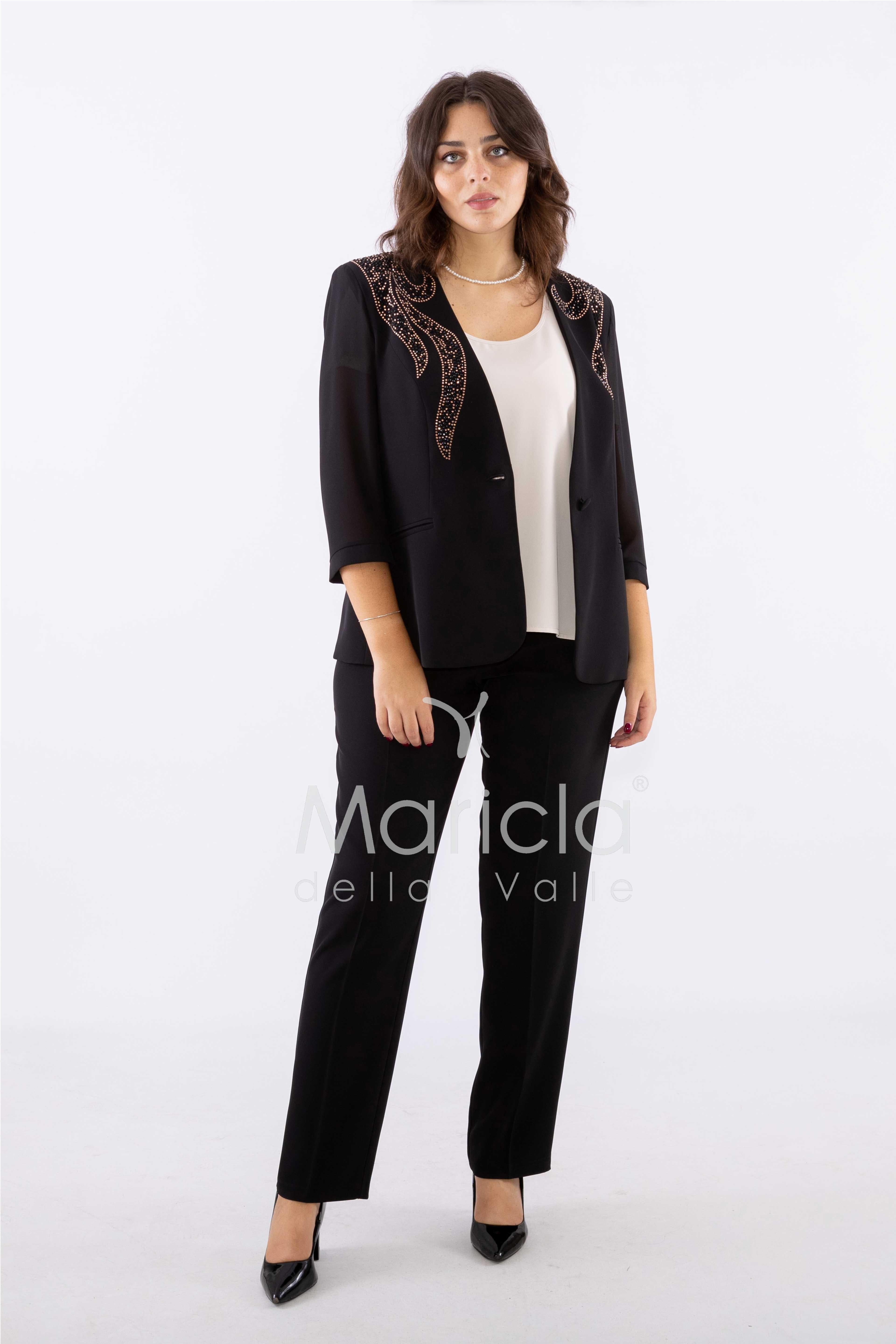 tailleur strass onda collo PF2180 NERO PAOLA FORTI 