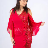 Abito midi con manica ricamata SH106 FUXIA SHARON 