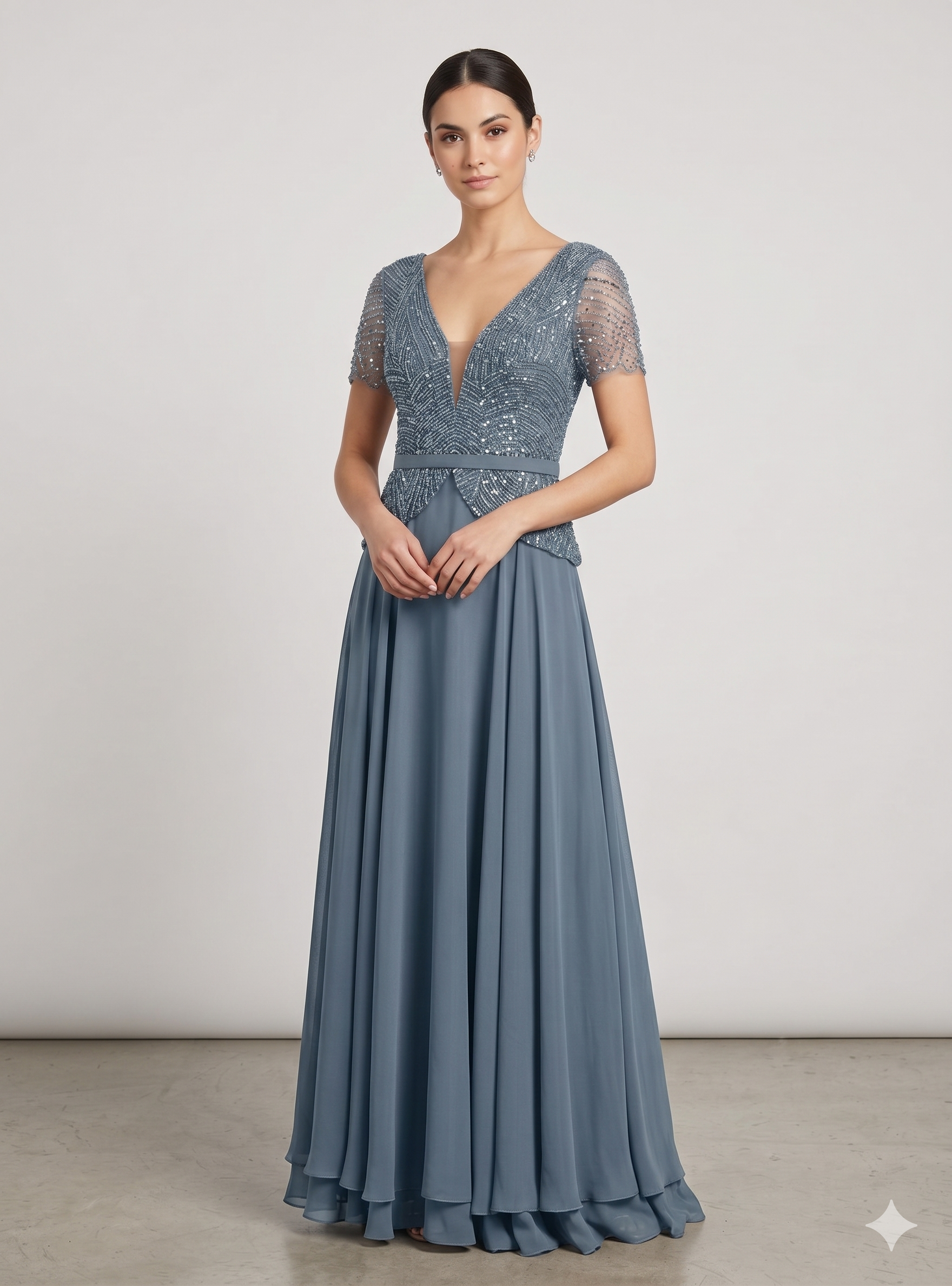 abito con corpetto baschina in paillettes KMK727 INDACO MARICLA ELEGANCE 