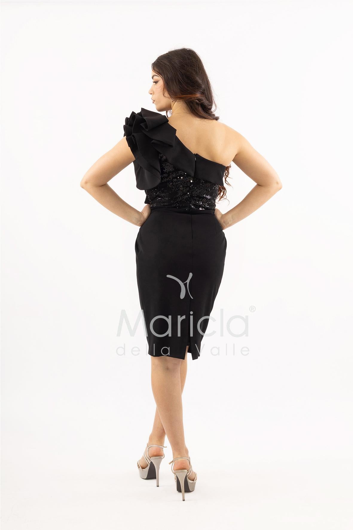 abito midi corpetto strass monospalla SH865AC NERO SHARON 