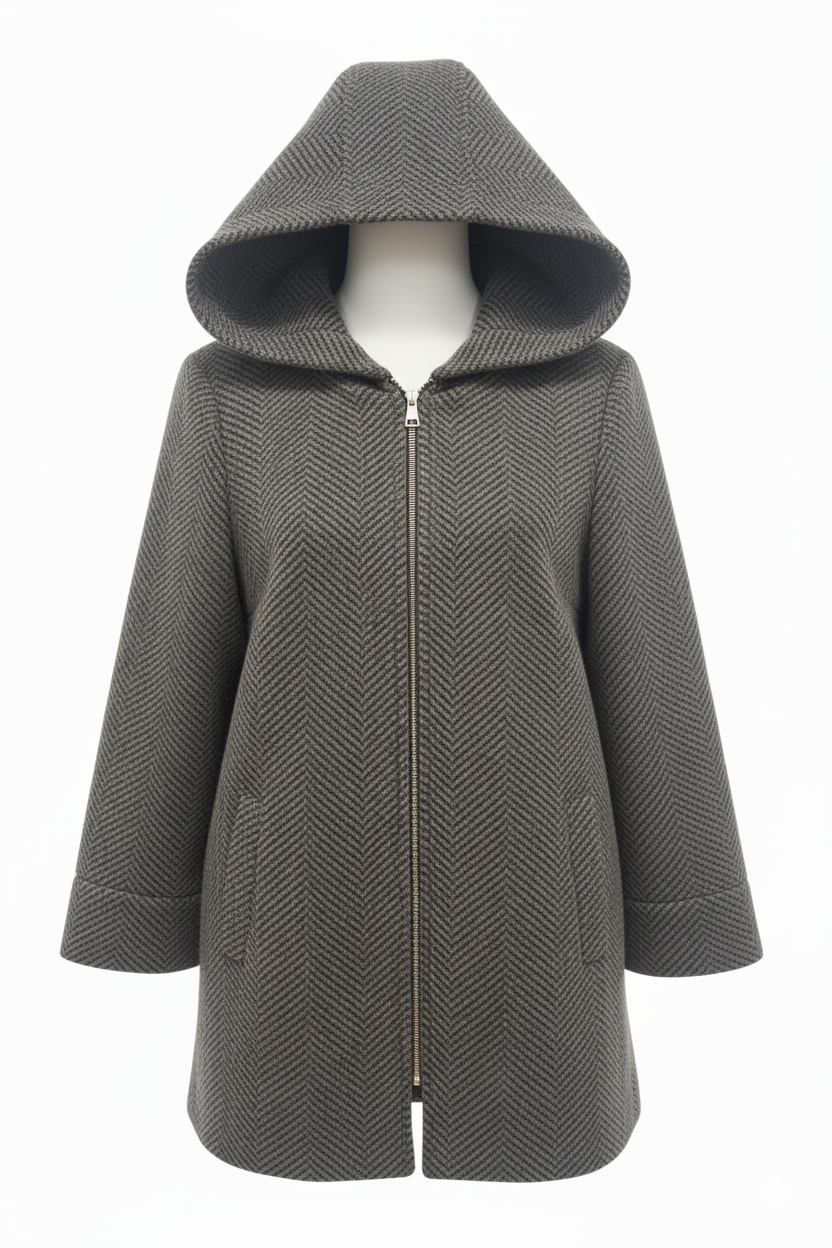 cappotto diagonale cappuccio fantasia DB10709 GRIGIO MARICLA 