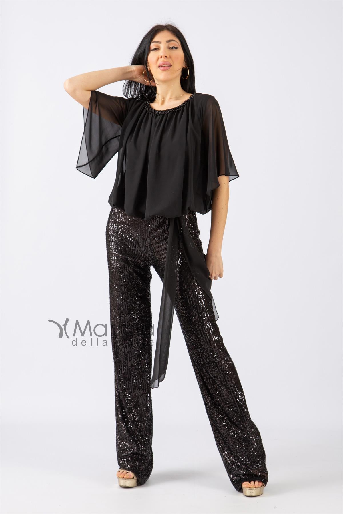 Tuta con pantalone paillettes LDR7 NERO LES DEMOISELLES 