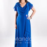 abito lungo chiffon con spilla gioiello JC35164 ROYAL MARICLA ELEGANCE 