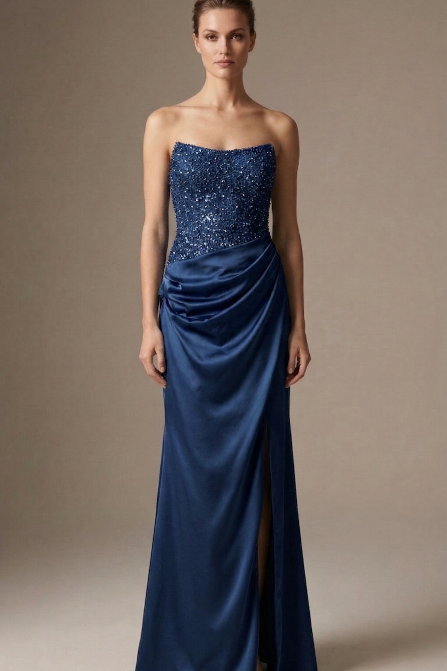 abito lungo con corpetto paiette CAR58539 BLU MARICLA ELEGANCE 