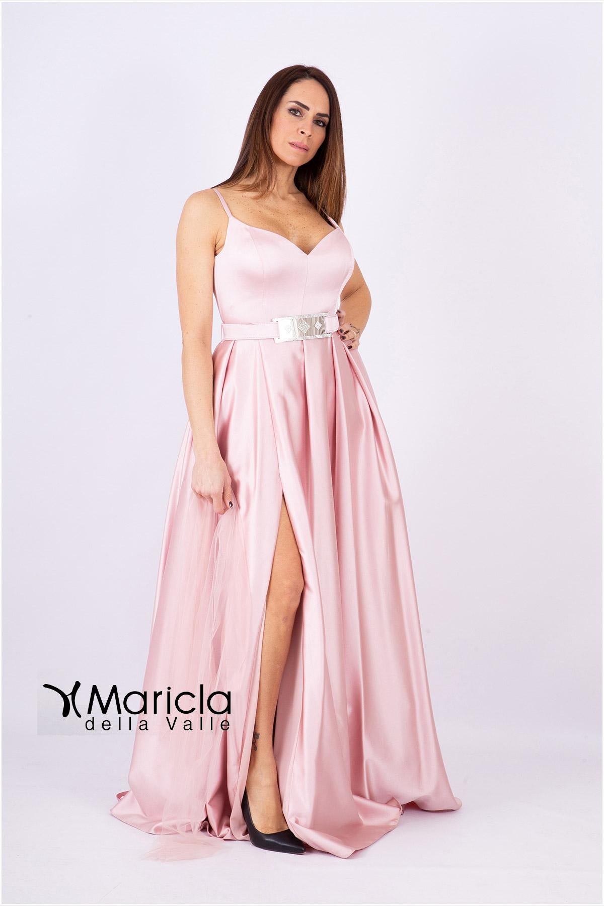ampio scollo cuore cintura RG3502 ROSA GIGLI CERIMONIA 