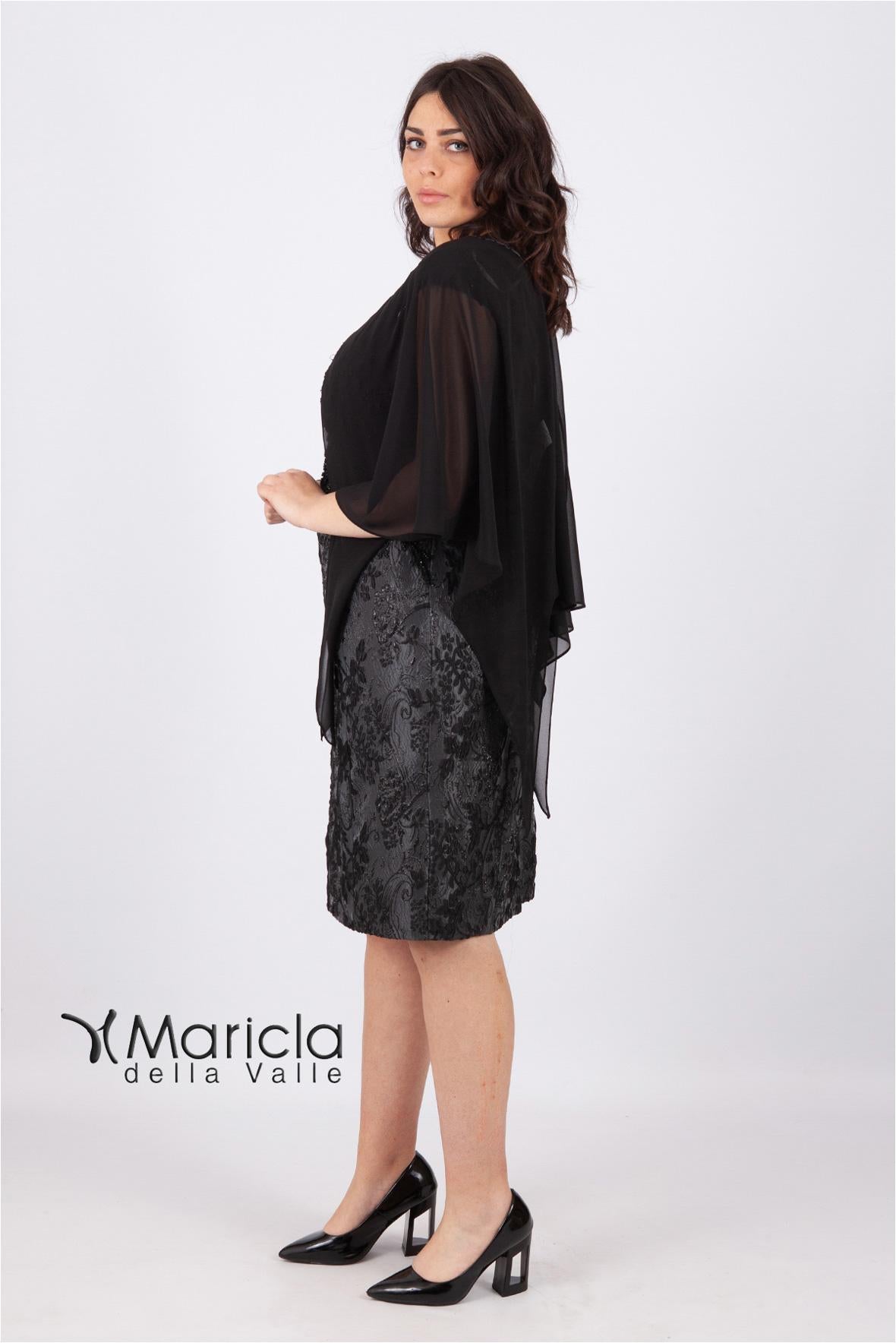Abito midi tessuto damascato e pizzo BB71007 NERO MARICLA ELEGANCE 