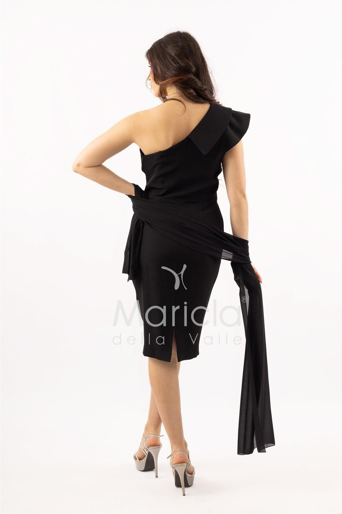 abito midi monospalla cintura gioiello SH841AC NERO SHARON 