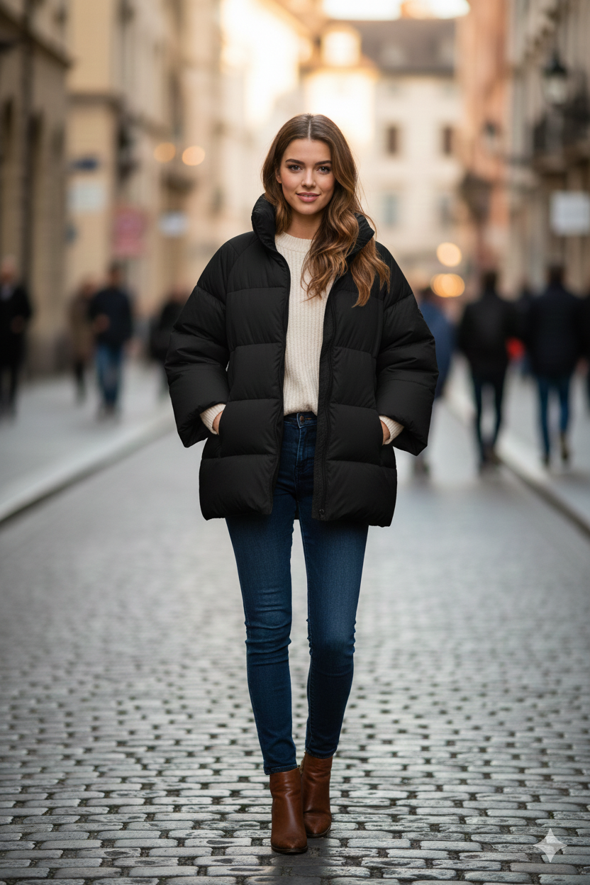 Piumino Corto Oversize con Maniche Ample AZ6837 NERO MARICLA 