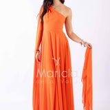 abito lungo fiore chiffon FI7401 ARANCIO MARICLA ELEGANCE 