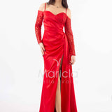 abito lungo con maniche paiette HC7389 ROSSO MARICLA ELEGANCE 