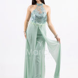 Tuta con piume e ricami SH909TU MENTA SHARON 