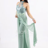 Tuta con piume e ricami SH909TU MENTA SHARON 