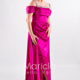 abito scollo pietre con fusciacca JC35121 MAGENTA MARICLA ELEGANCE 