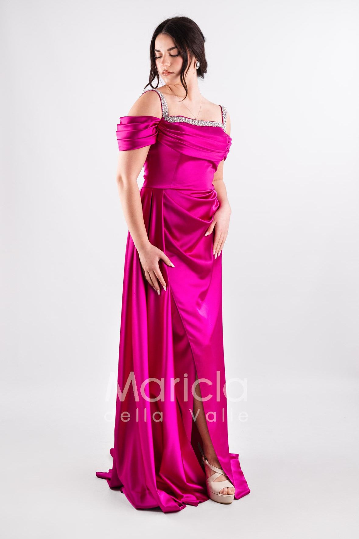 abito scollo pietre con fusciacca JC35121 MAGENTA MARICLA ELEGANCE 