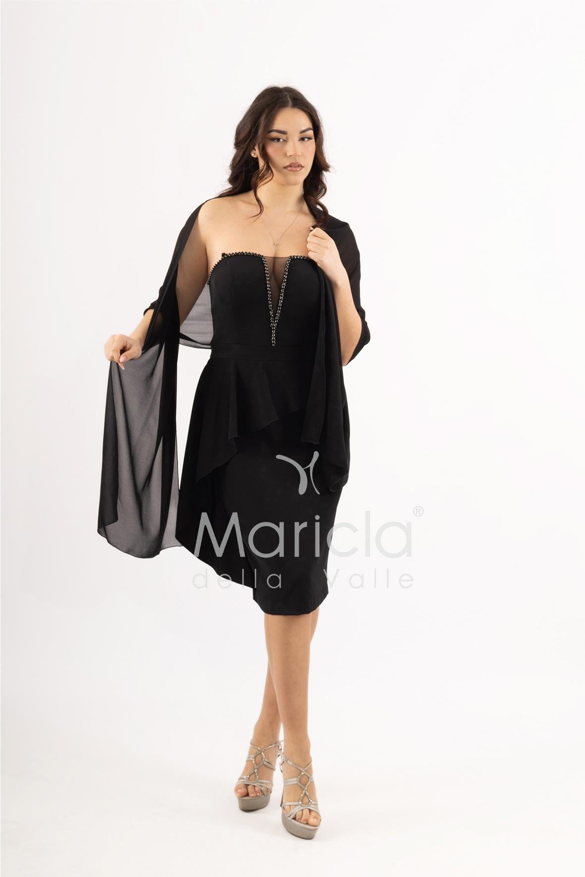 abito midi con rouche SH605AC NERO SHARON 