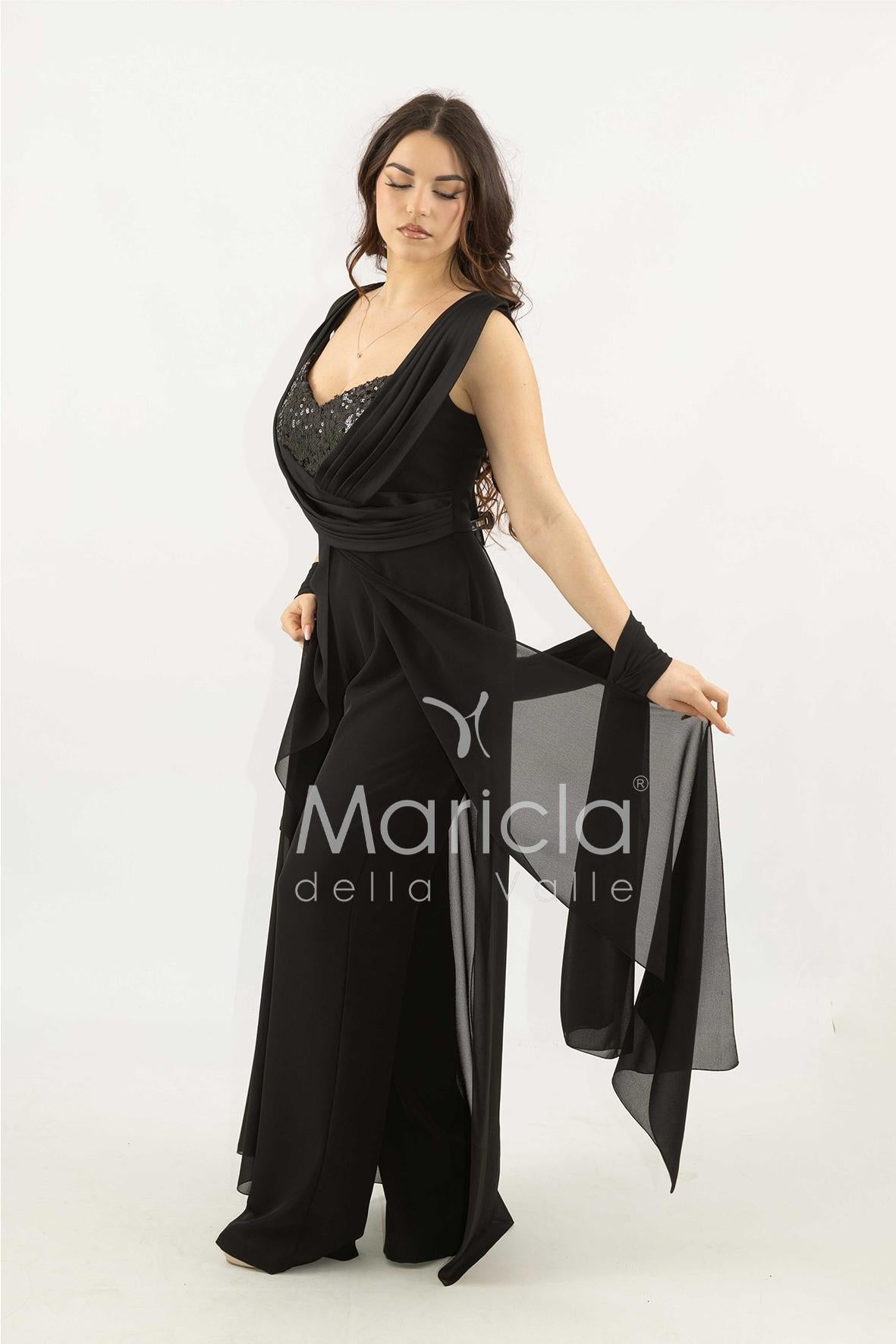 tuta con scollo paiette SH910TU NERO SHARON 