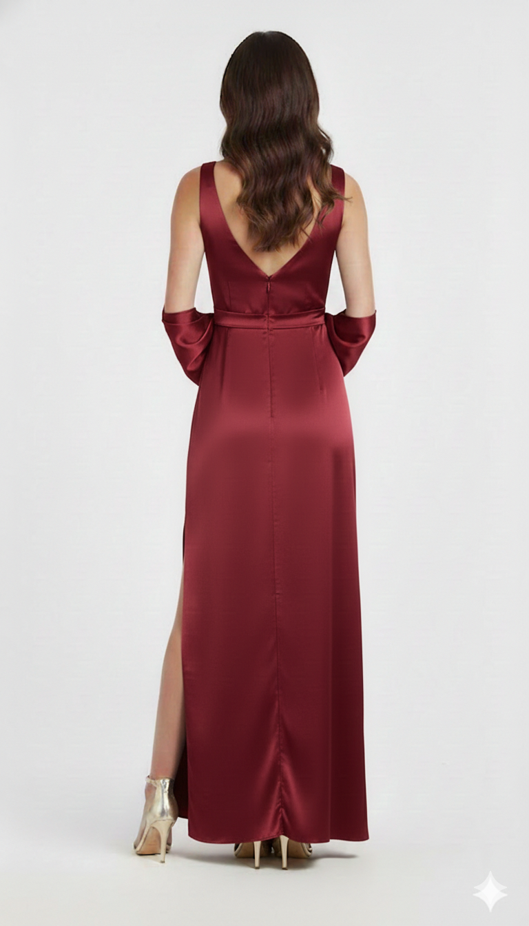 Abito con spacco e scollo a cuore JC35424 CILIEGIA MARICLA ELEGANCE 