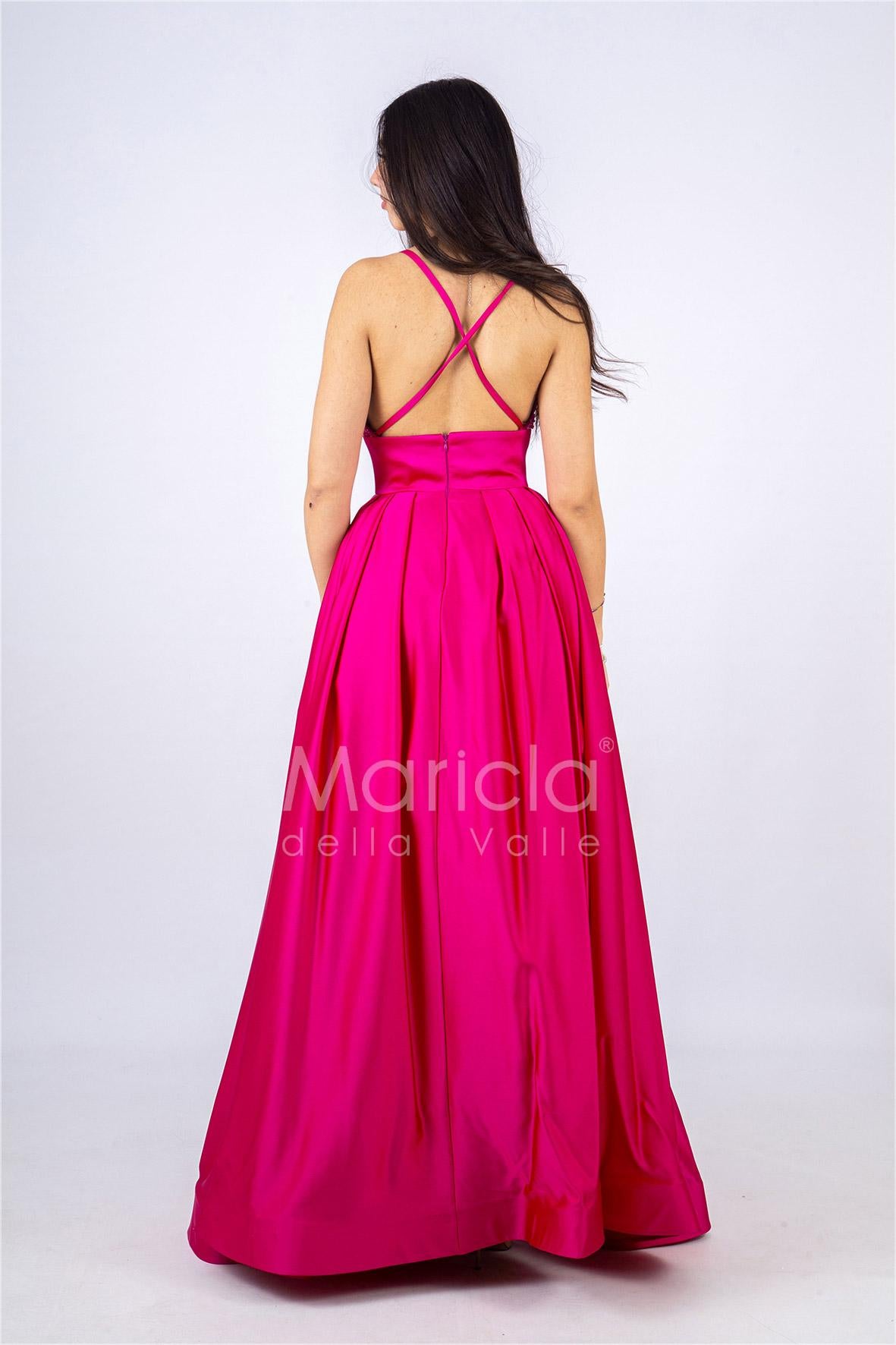 abito lungo corpetto strass RG3805 FUCSIA GIGLI CERIMONIA 