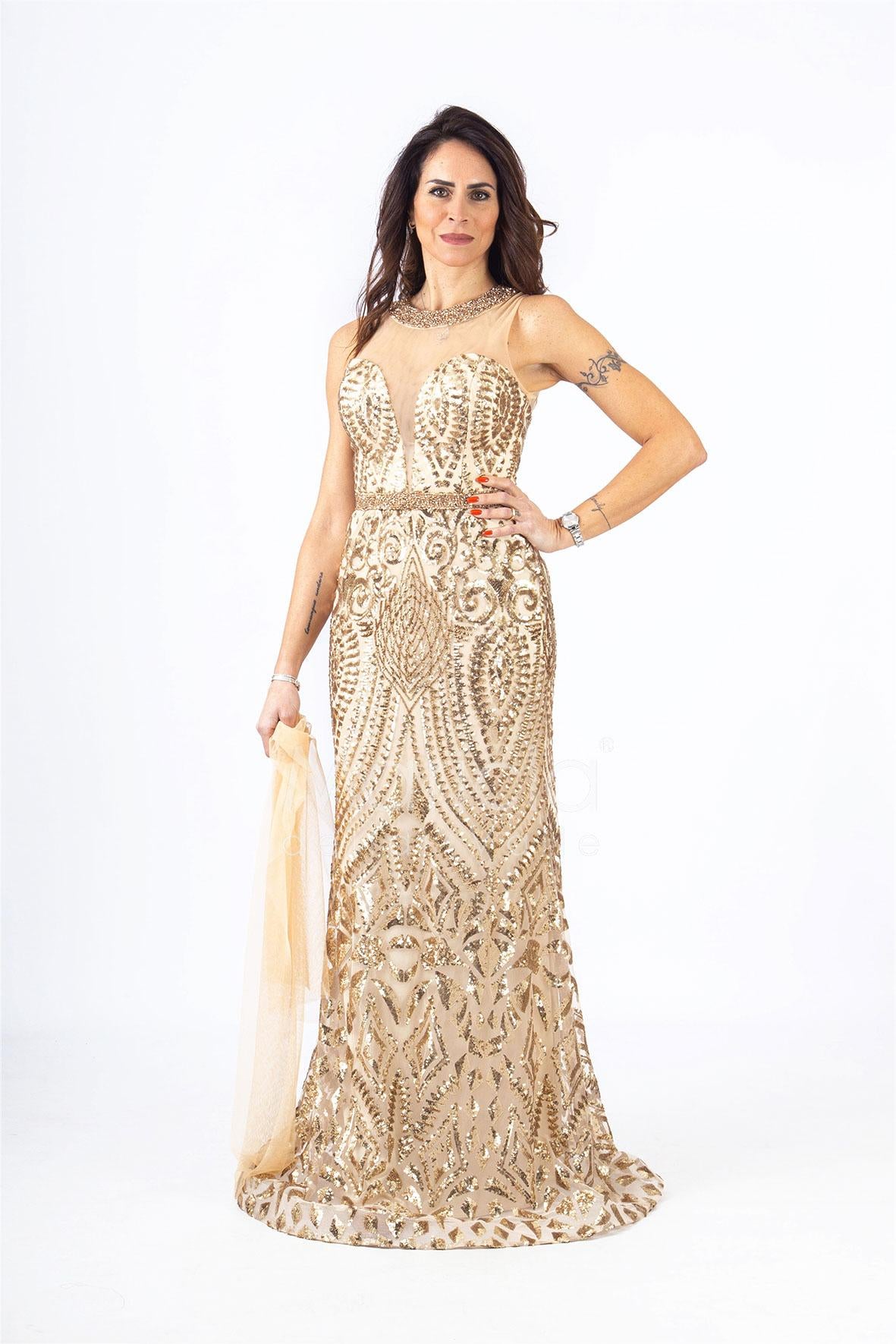 lungo paiette sirena RG4239 ORO GIGLI CERIMONIA 