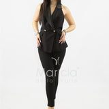 Completo gilet smoking con pantalone SH707CP NERO SHARON 