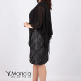 Abito midi tessuto damascato e pizzo BB71007 NERO MARICLA ELEGANCE 